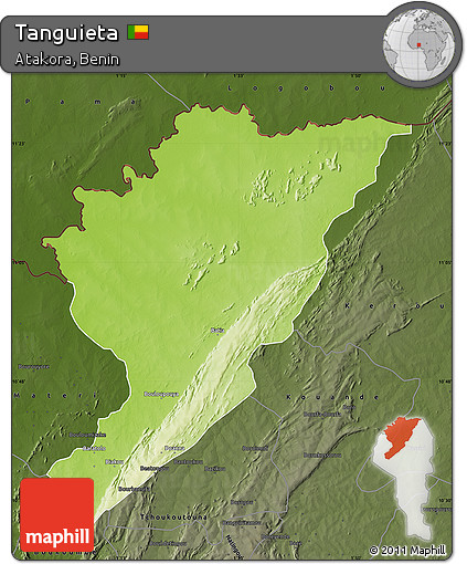 Physical Map of Tanguieta, darken