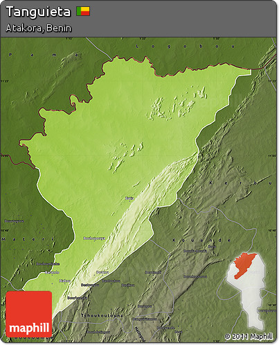Physical Map of Tanguieta, darken