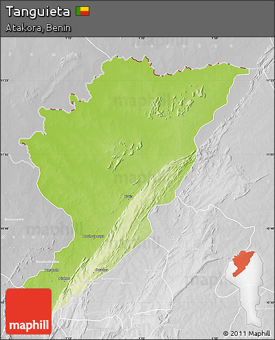 Physical Map of Tanguieta, lighten, desaturated