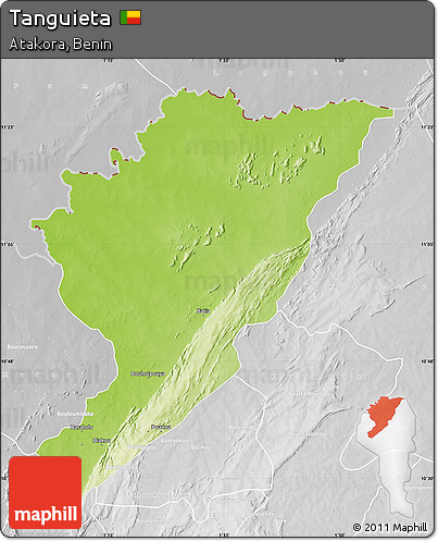 Physical Map of Tanguieta, lighten, desaturated