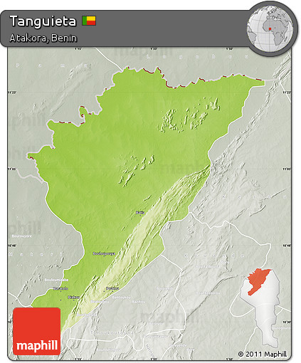 Physical Map of Tanguieta, lighten, semi-desaturated