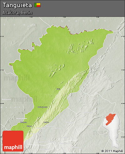 Physical Map of Tanguieta, lighten, semi-desaturated