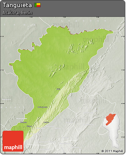 Physical Map of Tanguieta, lighten, semi-desaturated