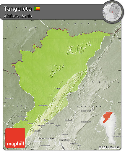 Physical Map of Tanguieta, semi-desaturated