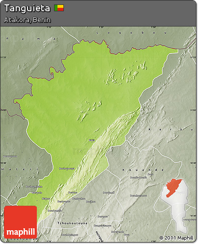 Physical Map of Tanguieta, semi-desaturated