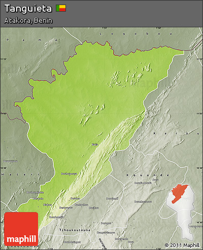 Physical Map of Tanguieta, semi-desaturated