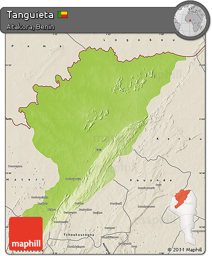Physical Map of Tanguieta, shaded relief outside