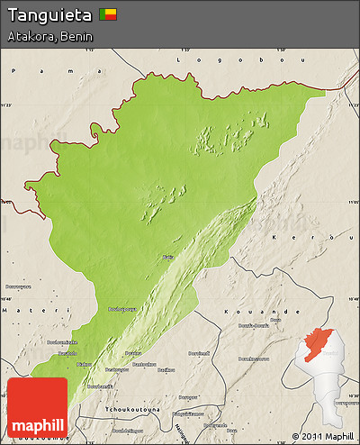 Physical Map of Tanguieta, shaded relief outside