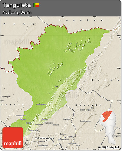 Physical Map of Tanguieta, shaded relief outside