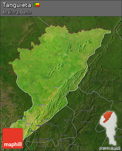 Satellite Map of Tanguieta, darken