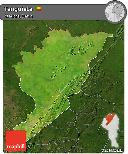 Satellite Map of Tanguieta, darken