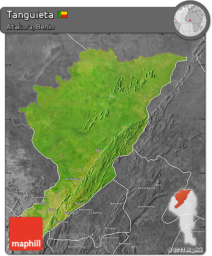 Satellite Map of Tanguieta, desaturated