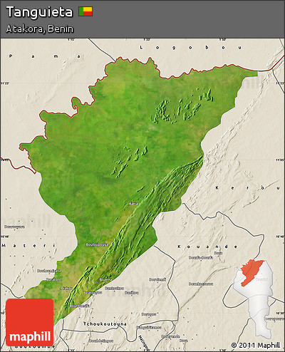 Satellite Map of Tanguieta, shaded relief outside