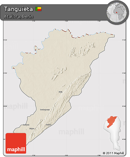Shaded Relief Map of Tanguieta, cropped outside