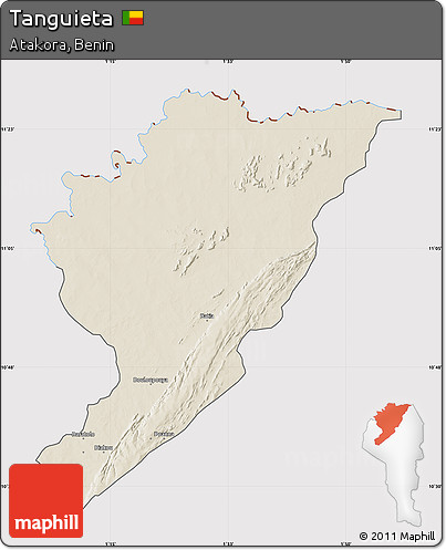Shaded Relief Map of Tanguieta, cropped outside