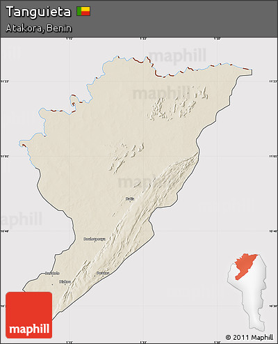 Shaded Relief Map of Tanguieta, cropped outside