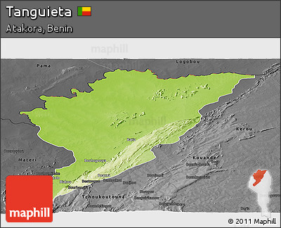 Physical Panoramic Map of Tanguieta, darken, desaturated