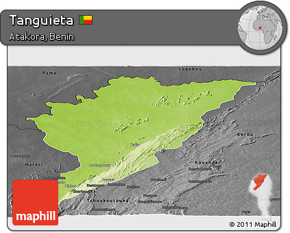 Physical Panoramic Map of Tanguieta, darken, desaturated