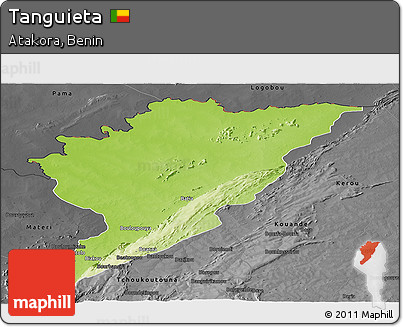 Physical Panoramic Map of Tanguieta, darken, desaturated