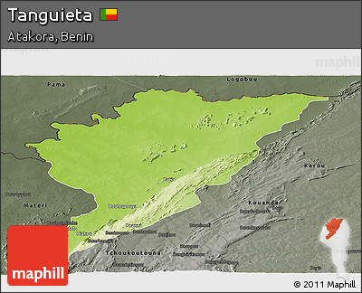 Physical Panoramic Map of Tanguieta, darken, semi-desaturated