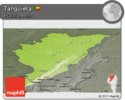 Physical Panoramic Map of Tanguieta, darken, semi-desaturated