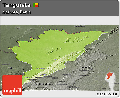 Physical Panoramic Map of Tanguieta, darken, semi-desaturated