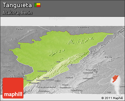 Physical Panoramic Map of Tanguieta, desaturated