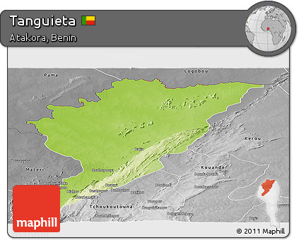 Physical Panoramic Map of Tanguieta, desaturated