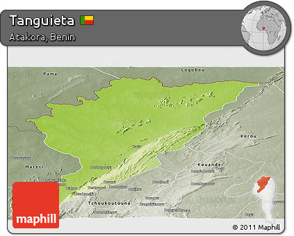 Physical Panoramic Map of Tanguieta, semi-desaturated