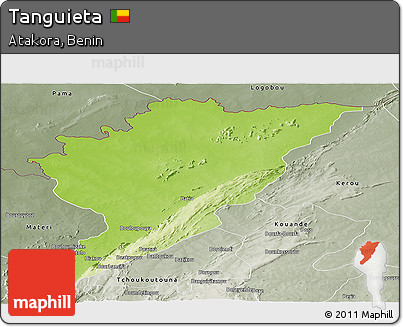Physical Panoramic Map of Tanguieta, semi-desaturated