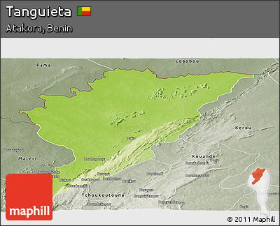 Physical Panoramic Map of Tanguieta, semi-desaturated