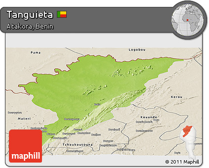 Physical Panoramic Map of Tanguieta, shaded relief outside