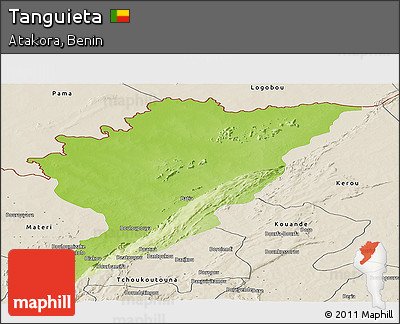 Physical Panoramic Map of Tanguieta, shaded relief outside