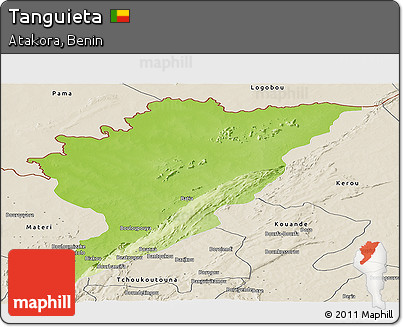 Physical Panoramic Map of Tanguieta, shaded relief outside