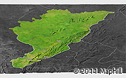 Satellite Panoramic Map of Tanguieta, darken, desaturated