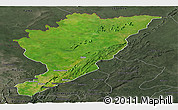 Satellite Panoramic Map of Tanguieta, darken, semi-desaturated