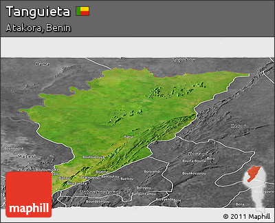 Satellite Panoramic Map of Tanguieta, desaturated