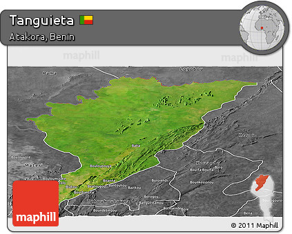 Satellite Panoramic Map of Tanguieta, desaturated