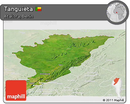 Satellite Panoramic Map of Tanguieta, lighten