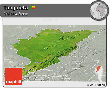 Satellite Panoramic Map of Tanguieta, lighten, semi-desaturated
