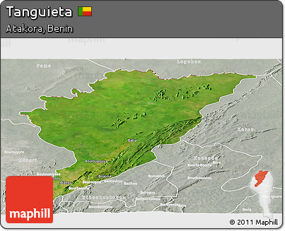 Satellite Panoramic Map of Tanguieta, lighten, semi-desaturated