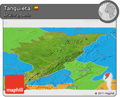 Satellite Panoramic Map of Tanguieta, political outside