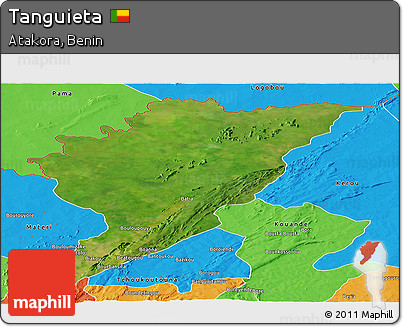 Satellite Panoramic Map of Tanguieta, political outside