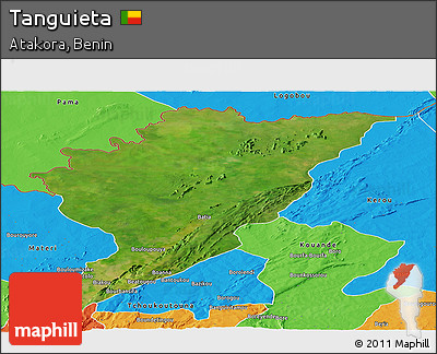 Satellite Panoramic Map of Tanguieta, political outside