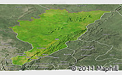 Satellite Panoramic Map of Tanguieta, semi-desaturated