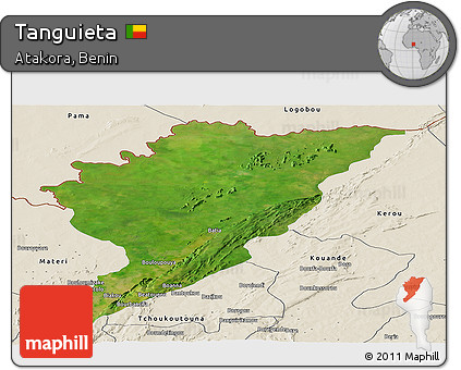 Satellite Panoramic Map of Tanguieta, shaded relief outside