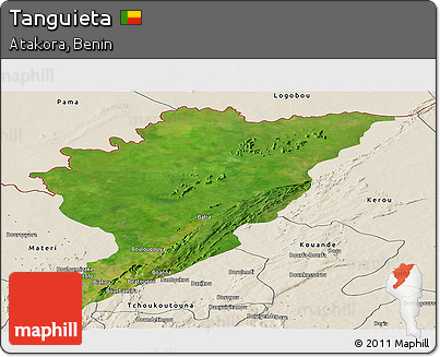 Satellite Panoramic Map of Tanguieta, shaded relief outside
