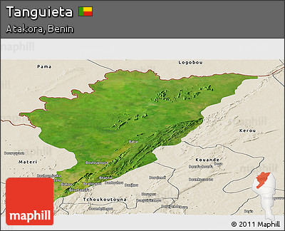 Satellite Panoramic Map of Tanguieta, shaded relief outside