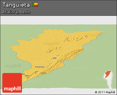 Savanna Style Panoramic Map of Tanguieta, single color outside