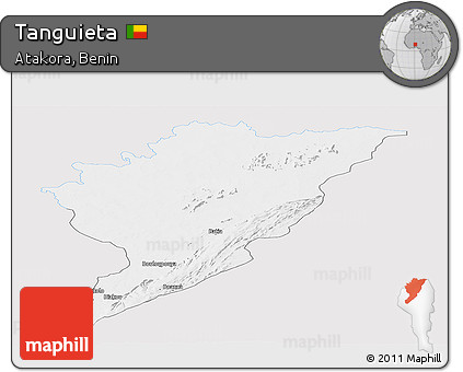 Silver Style Panoramic Map of Tanguieta, single color outside